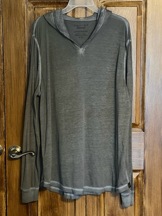 Lucky Brand Tops - Lucky Brand Venice Burnout Lightweight Hooded Long-Sleeve Shirt - Charcoal Gray